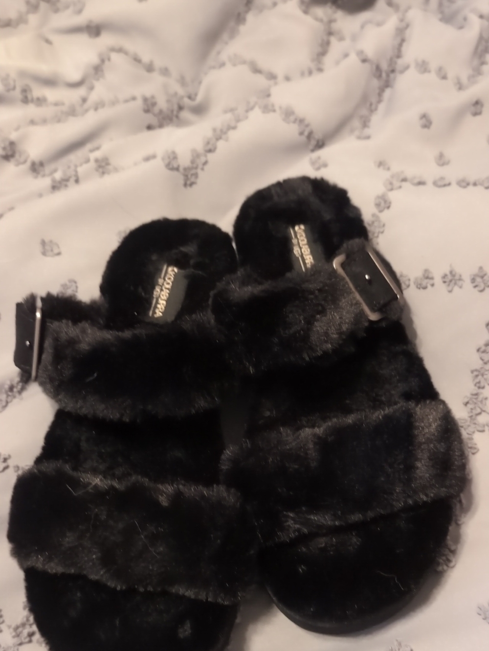 Mossimo Supply Co. Black Faux Fur Slide Sandals with Buckle